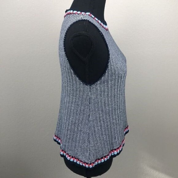 THML Sleeveless Sweater Top Blue/White Stripe Knit Crochet Round Collar Cotton S - Picture 7 of 12